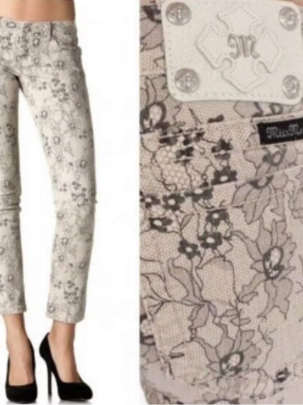 Miss Me Beige Floral Ankle Skinny Pants